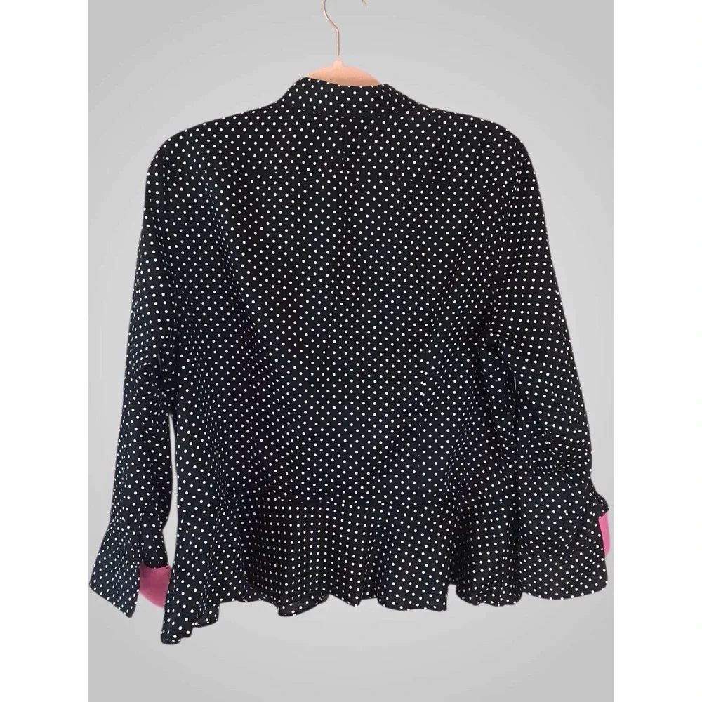 VTG Ralph Lauren Blouse Top Polka Black White‎ Dot 3/4 Sleeve Retro Preppy Sz 16